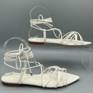 NEW INC Women’s Kharmaa Lace Up Flat Sandals White Size7.5M